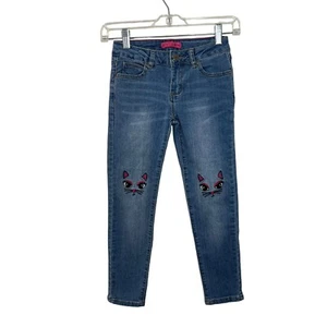 Betsey Johnson Girls Jeans Size 7 Embroidered Cats Light Wash Denim Novelty Fun - Picture 1 of 7