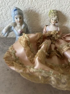 Vintage Antik Konvolut 2 Porzellan Half Doll 1-1884 1-Marie Antoinette blau weiß - Bild 1 von 12