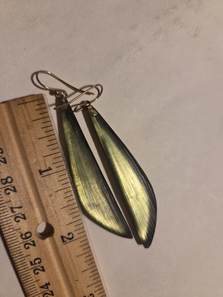 Alexis Bittar 100% Authentic Golden Lucite Spear Earrings 2.375” x .375” VTG - Image 1 of 4