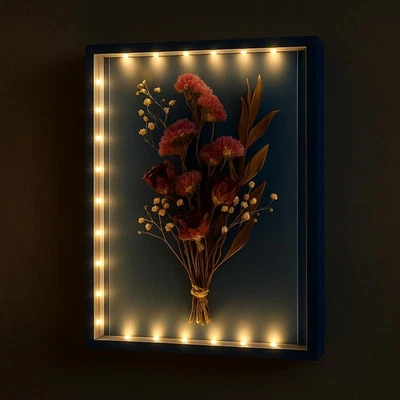 Dried Flowers Shadow Box with LED Light Dimmable Changeable Pictures Display - Image 1 of 4