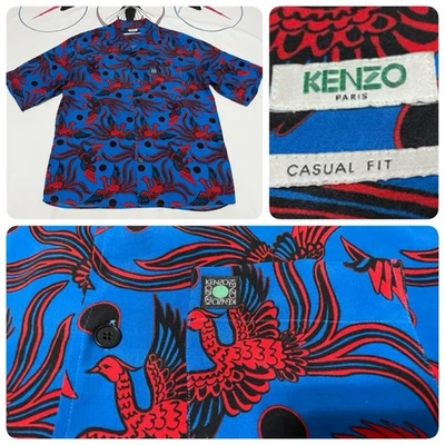 男式 Kenzo Flying Phoenix 夏威夷衬衫短袖露营圈领 M — 第 1/4 张图片