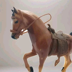 Vintage Diamond P Plastic Standing Horse W/Saddle Bridle Brown - Picture 1 of 14
