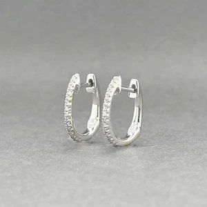 Estate 14K White Gold 0.04ctw Diamond Huggie Earrings - Picture 1 of 6
