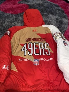 Chaqueta De Colección SF 49ers Años 90 Puffer Capucha Logo Atlética NFL ProLine Diente de Tiburón XL - Imagen 1 de 12