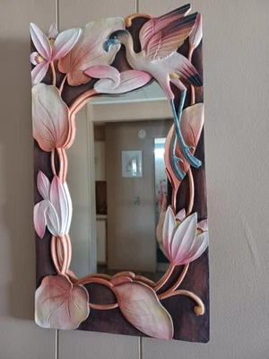 Espejo flamenco de madera tallado a mano hawaiano - decoración náutica de colección Foto 1 de 4