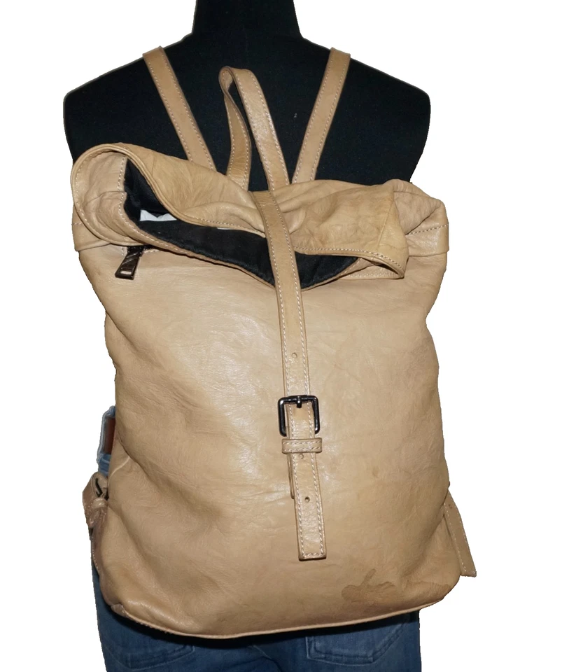 SOHO BAGS Large Tan-Beige Soft Leather Backpack 18x11  ITALY - Image 1 of 4