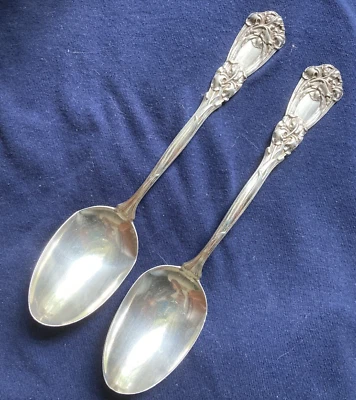Antique Sterling DURGIN IRIS 1900 Large Serving Spoons Mono ART NOUVEAU Lot of 2 - Image 1 of 4