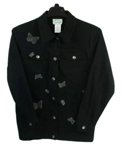 The Quacker Factory Black Denim Long Sleeve Sequin Butterfly Jacket Sz Small - Picture 1 of 4