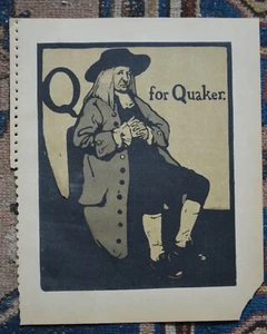 Original 1898 William Nicholson Alphabet Print NOT a REPRINT/  Q  for Quaker - Picture 1 of 2