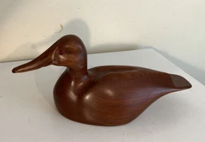 Hand Carved Vintage Brown Duck Decoy 9.5 in Signed - Picture 1 of 4