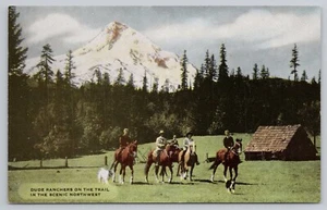 Dude Ranchers In Suits Horseback Riding Scenic Northwest UNP - Picture 1 of 2