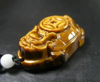 COLGANTE CHINO OJO DE TIGRE JADE Feng Shiu Dragón Tortuga Dinero Moneda 100617 Foto 1 de 4