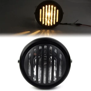 6.5"Round Scalloped Finned Grill Headlight Motorcycle Fit Harley Sportster Black - Picture 1 of 10