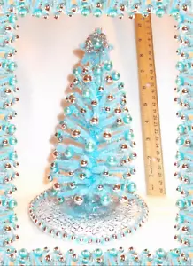 PUPPENHAUS MINIATUR WEIHNACHTSBAUM BLAU MASSSTAB 1:12 EICHE 8,5" BELEUCHTET MODERN NEU! - Bild 1 von 8