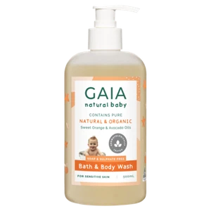GAIA Natural Baby Bath & Body Wash Pump 500mL Organic Sweet Orange & Avocado Oil - Picture 1 of 4
