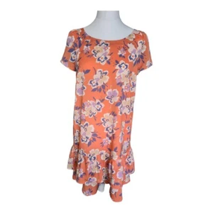 Barbra Hulanicki Orange Floral Patterned Layered Hem Dress Size 10 - Sml Hole - - Picture 1 of 5
