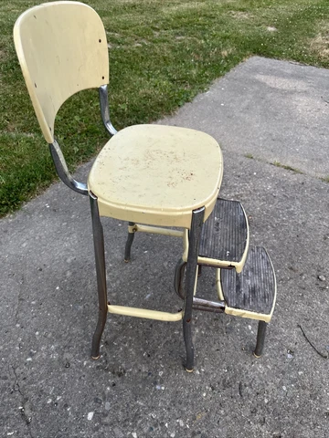 MCM Vintage 1950's Cosco Stylaire Kitchen Folding Step Stool Metal Chair NICE Cover