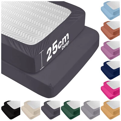 Fitted Sheet 25cm Extra Deep Single Double King & Super King Size Bed Sheets UK