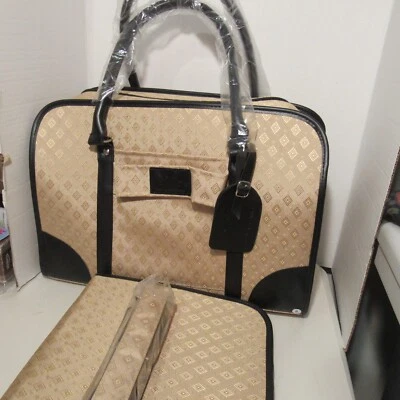 Joy Mangano Carry-On Travel Bag, Tan-Black Diamond Pattern Lightweight Luggage - Image 1 of 4