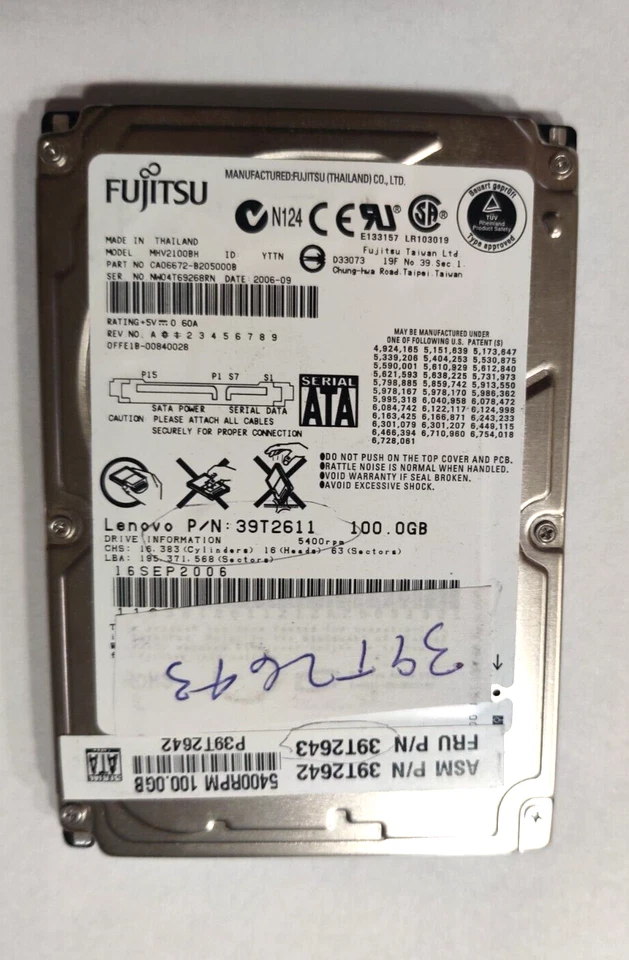 39T2643 - Lenovo ThinkPad 100Gb 5400Rpm SATA Hard Drive - ships FREE from Ohio! - Image 1 of 1