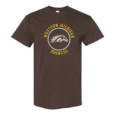 Western Michigan Broncos Distressed Circle Logo Licensed T-Shirt - Dk Chocolate - Image 1 of 4