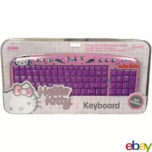 Hello Kitty USB Keyboard Pink Purple 11 Internet Hot Keys Function Keys Keypad - Picture 1 of 9