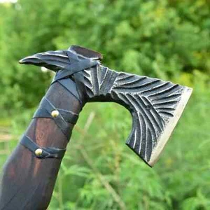 Hachas vikingas barbudas de acero al carbono forjadas a mano para acampar al aire libre - Imagen 1 de 4