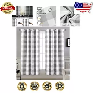 Stylish Buffalo Plaid Window Drapes - 2 Pack Blackout Thermal Insulated 52"x63" - Picture 1 of 11