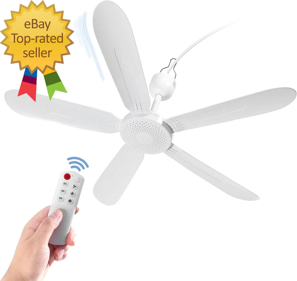 28" Inch Ceiling Fan AC 110V/DC 12V Indoor Outdoor Gazebo Electric Fans for Tent - Image 1 of 1