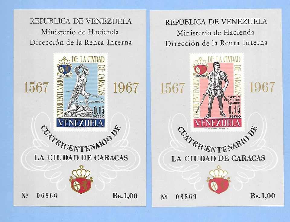 VENEZUELA Sc C958(NOTE) 2 LH SOUVENIR SHEETS OF 1967 - CARACAS. Sc$90 - Image 1 of 1