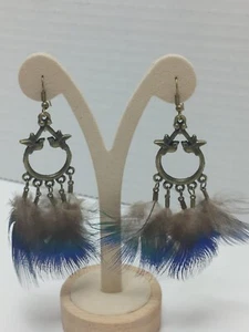 Feather Earrings Peacock Feathers Vintage Earrings Boho Statement Jewelry Retro - Bild 1 von 6
