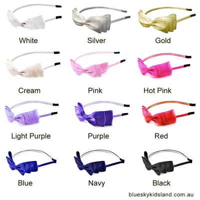 New Girls Headband Bow(White-Pink-Creme-Navy-Purple-Silver-Grey-Red-More Colour) - image 1 of 4