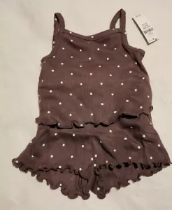 NWT Baby Gap Girls Brown Polka Dot Ribbed Tank Top Shorts Outfit Set 3-6 Months - Picture 1 of 1