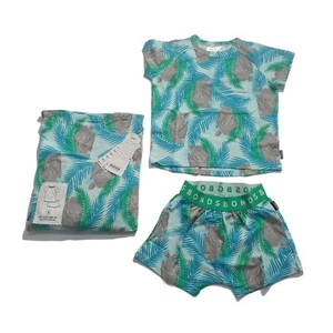 Bonds Kids Short Sleep PJ Set Unisex Summer Jungle Blue Rhino Size 6 - Picture 1 of 11
