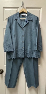 Винтажный Alfred Dunner 16 бирюзовый вышитый вырез гребешок отделка костюм 2 изделия - Изображение 1 из 4