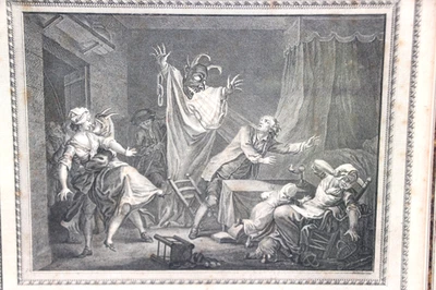 Ancienne gravure XVIIIe encadrée. "La ruse de l'amour" - Photo 1/4