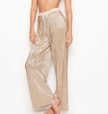 Pantalones de salón Victoria’s Secret Shine plisados talla mediana dorados metálicos Foto 1 de 4