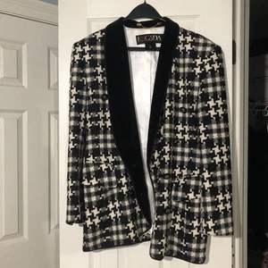 Vintage Escada US 10 Margaretha Ley Black white Houndstooth Blazer Women Sz 40 - Picture 1 of 9