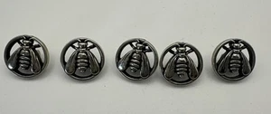 Lot Five Bee Silver Tone Shank Buttons 1/2" 12mm Vintage Honeybee - Picture 1 of 4