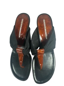 Donald J Pliner Brown Leather and Black Mesh Elastic Sandal Size 8.5 - Picture 1 of 7