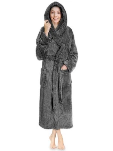 Women Hooded Plush Soft Robe | Fluffy Warm Fleece Sherpa Shaggy Bathrobe (L/X... - Picture 1 of 7