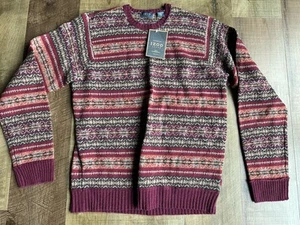 IZOD - Sweater - Medium - 100% Lambswool - M - Maroon Multi - Vintage Deadstock - Picture 1 of 2