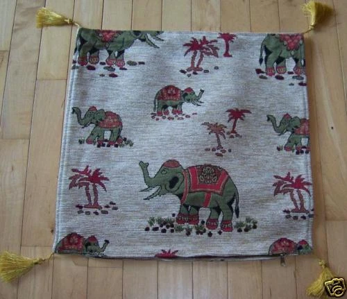 CLEARANCE 17"x17" Turkish Beige Cotton Mix Elephant Pillow cover - Image 1 of 1