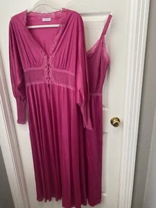 Pink Peignor Set Lingerie Chemise Robe Vintage 60s 70s medium victorian - Picture 1 of 8