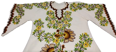 Top messicano vintage anni 70 maniche angelo ricamato a mano pavone verde pavoni taglia S - Immagine 1 di 4