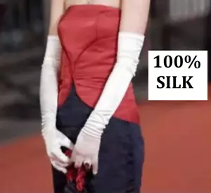100% Silk Women Long Gloves Evening Gloves Wedding Party White - Picture 1 of 4
