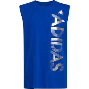 Adidas (Kids) Big Boys' Blue/Silver Logo Graphic Sleeveless T-Shirt (AA7418) XL - Picture 1 of 2