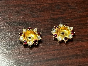 18K Yellow Gold Diamond & Ruby Halo Earring Jackets 1.4 Grams - Picture 1 of 5