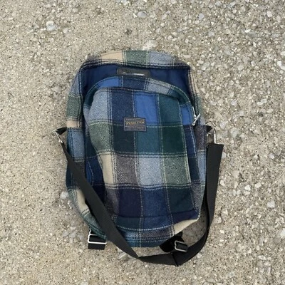 Vintage Pendleton Men’s Wool Blue Green Plaid Backpack / Travel Bag - Image 1 of 3