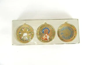 Vintage Solid Brass Classic Collection Enamel Inlay 3/Set Christmas Ornaments - Picture 1 of 4